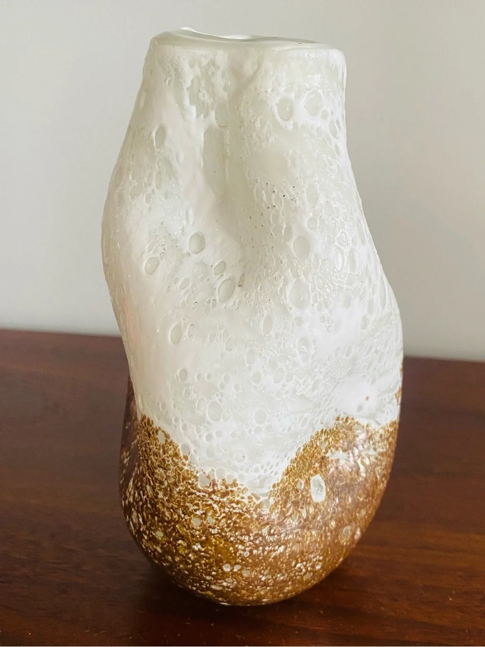 Anthropologie Snow Capped Textured Glass Vase 6.5”